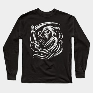 Grim Reaper Tribal Tattoo Style Skull Long Sleeve T-Shirt